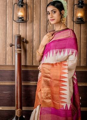 beige woven tussar silk blend zari work all seasons sarees 2