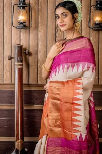 beige woven tussar silk blend zari work all seasons sarees