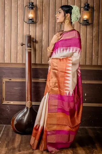 beige woven tussar silk blend zari work all seasons sarees