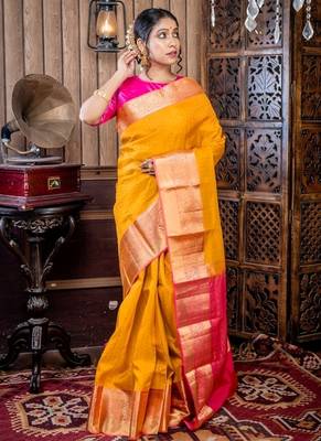 yellow woven faux silk blend blend zari work all seasons sarees 1
