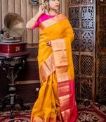 yellow woven faux silk blend blend zari work all seasons sarees