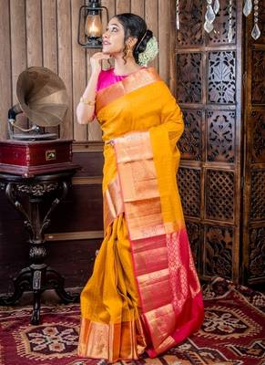 yellow woven faux silk blend blend zari work all seasons sarees 2