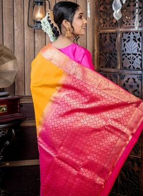 yellow woven faux silk blend blend zari work all seasons sarees 3