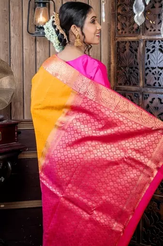 yellow woven faux silk blend blend zari work all seasons sarees