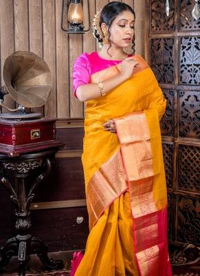 yellow woven faux silk blend blend zari work all seasons sarees 4
