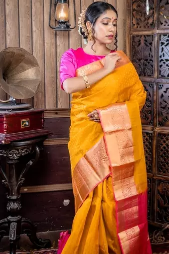 yellow woven faux silk blend blend zari work all seasons sarees