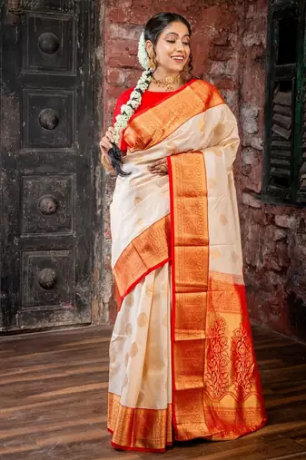 ivory hand woven silk blend zari work all seasons sarees