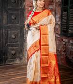 ivory hand woven silk blend zari work all seasons sarees