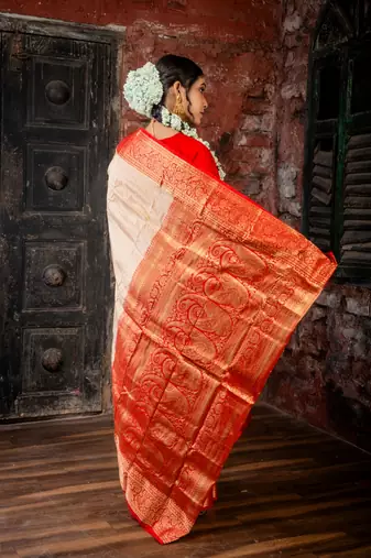 beige hand woven silk blend zari work all seasons sarees