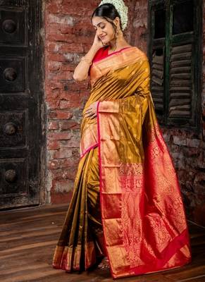 brown hand woven silk blend zari work all seasons sarees 1