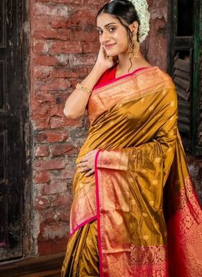 brown hand woven silk blend zari work all seasons sarees 2