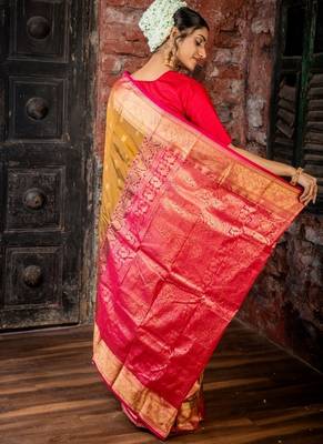 brown hand woven silk blend zari work all seasons sarees 4