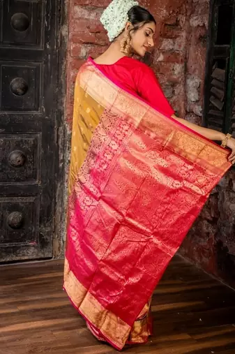 brown hand woven silk blend zari work all seasons sarees