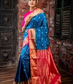 blue hand woven silk blend zari work all seasons sarees