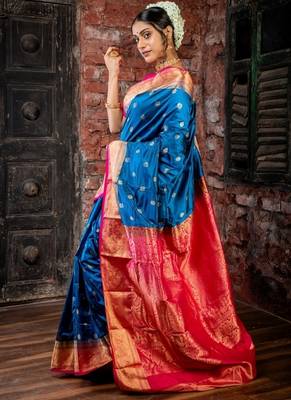 blue hand woven silk blend zari work all seasons sarees 3