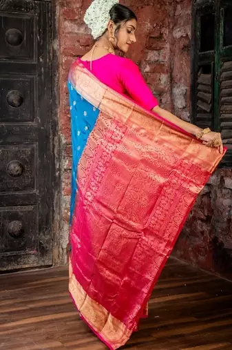 blue hand woven silk blend zari work all seasons sarees