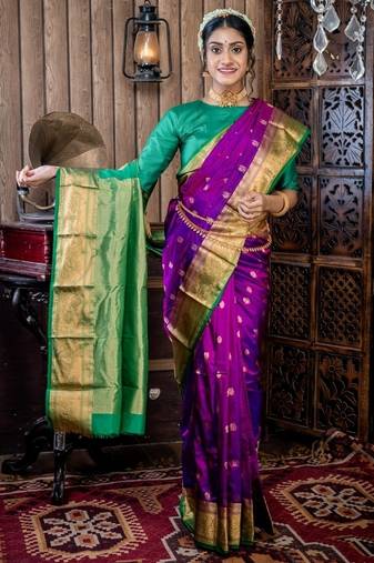 violet hand woven silk blend zari work all seasons sarees