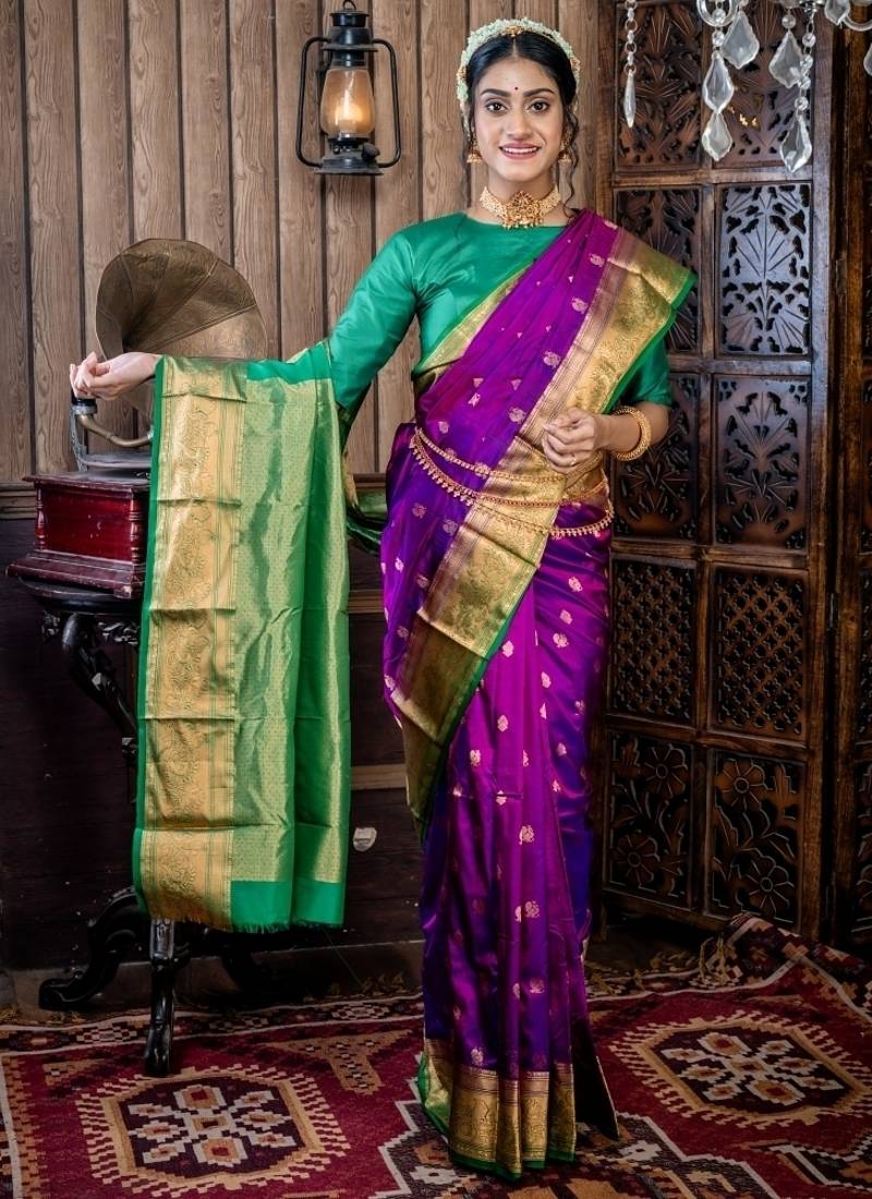 violet hand woven silk blend zari work all seasons sarees