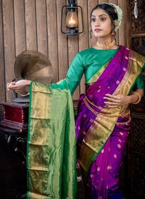 violet hand woven silk blend zari work all seasons sarees 2