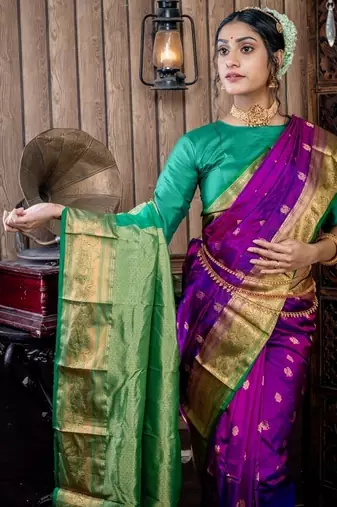 violet hand woven silk blend zari work all seasons sarees