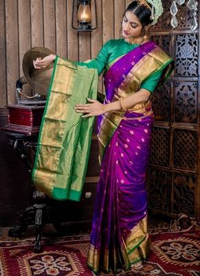 violet hand woven silk blend zari work all seasons sarees 3