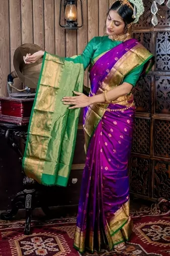 violet hand woven silk blend zari work all seasons sarees