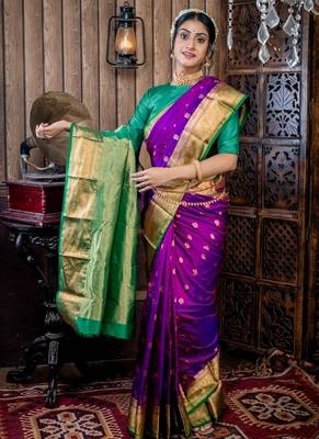 violet hand woven silk blend zari work all seasons sarees 4