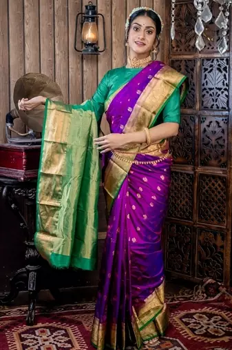 violet hand woven silk blend zari work all seasons sarees