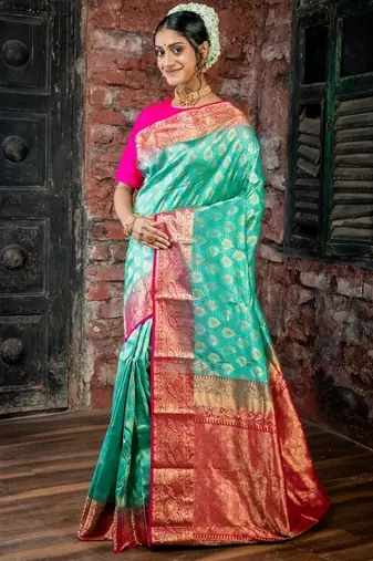 green hand woven silk blend zari work all seasons sarees