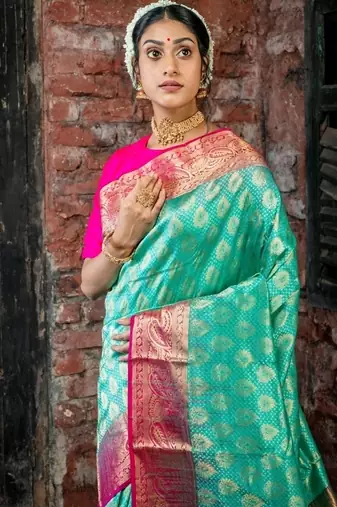 green hand woven silk blend zari work all seasons sarees