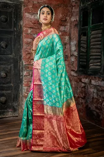 green hand woven silk blend zari work all seasons sarees