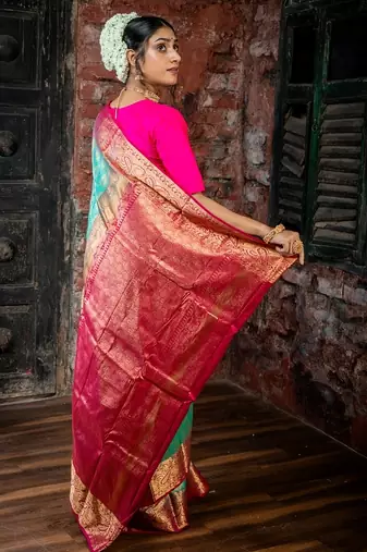 green hand woven silk blend zari work all seasons sarees