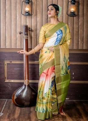 brown woven tussar silk blend zari work all seasons sarees 1