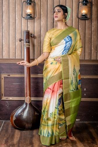 brown woven tussar silk blend zari work all seasons sarees