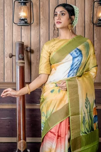 brown woven tussar silk blend zari work all seasons sarees