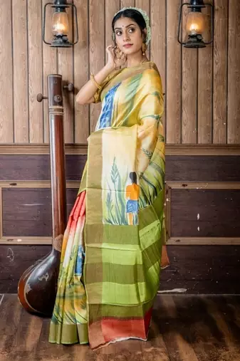 brown woven tussar silk blend zari work all seasons sarees