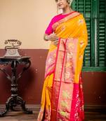 yellow hand woven silk blend zari work all seasons sarees