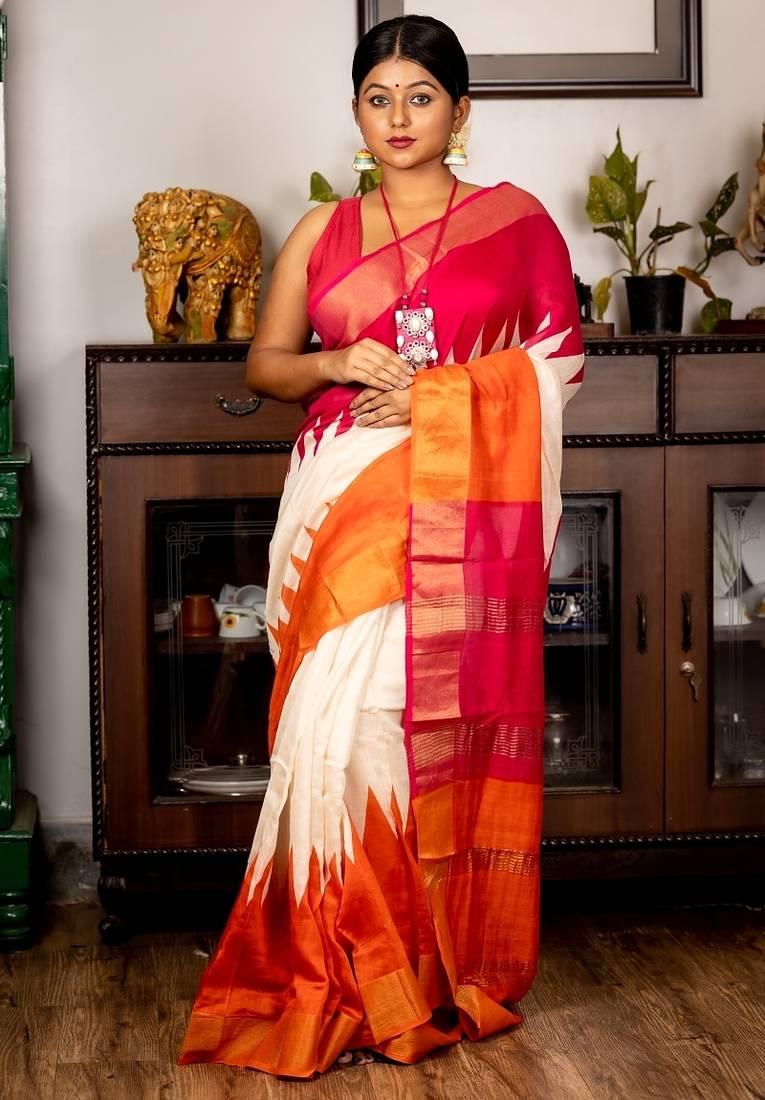 white woven tussar silk blend zari work all seasons sarees