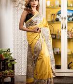 yellow woven tussar silk blend bengal handloom all seasons sarees