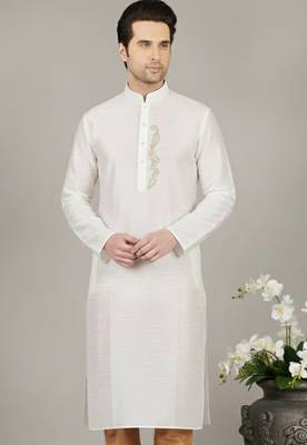 White embroidered dupion silk kurta 1