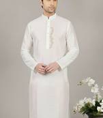 White embroidered dupion silk kurta