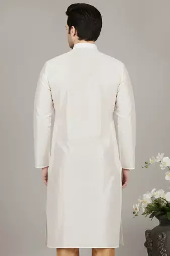 White embroidered dupion silk kurta
