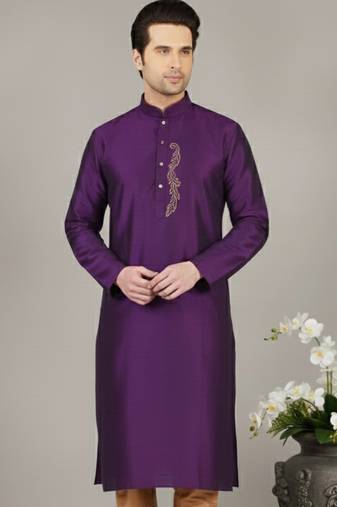 Purple embroidered dupion silk kurta