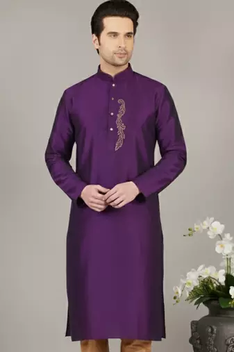 Purple embroidered dupion silk kurta