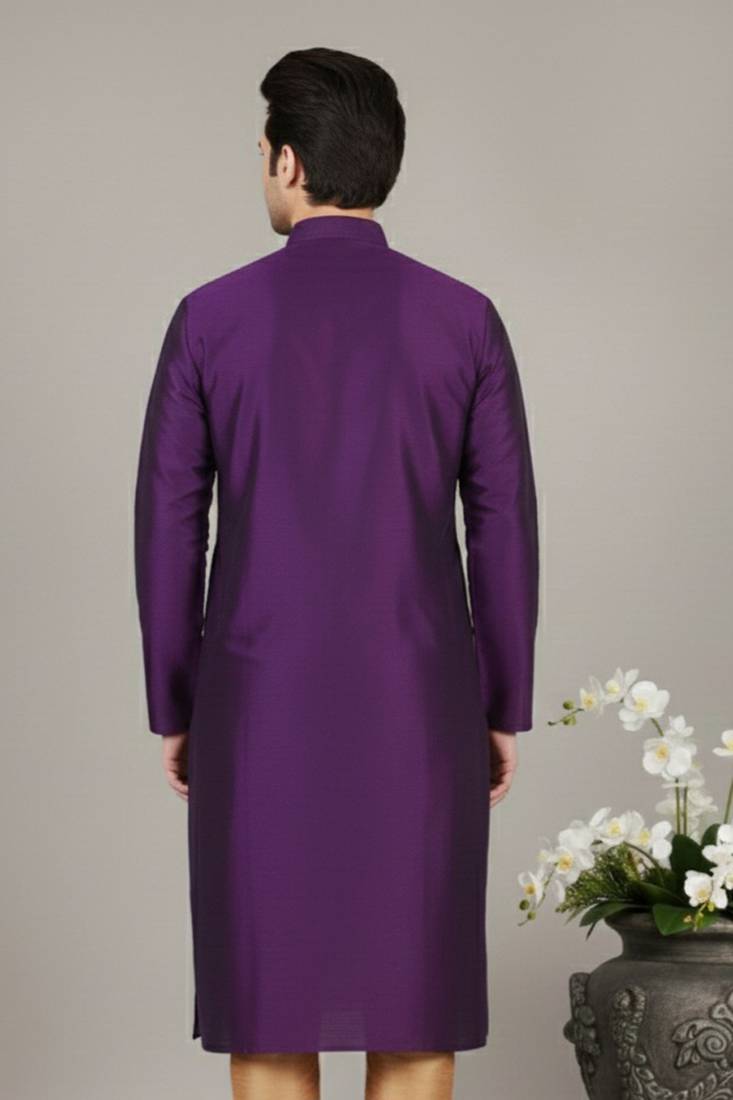 Purple embroidered dupion silk kurta