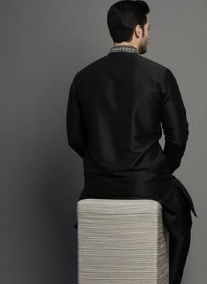 Black embroidered dupion silk kurta 2