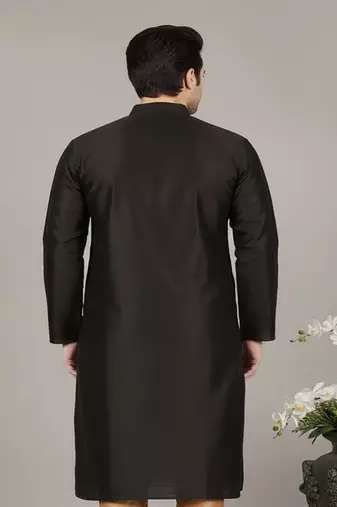 Black embroidered dupion silk kurta