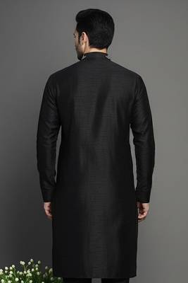 Black embroidered dupion silk kurta 2