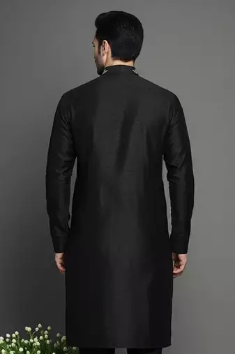 Black embroidered dupion silk kurta