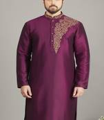 Magenta embroidered dupion silk kurta
